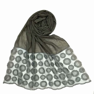 Cotton Flower Diamond Studded Stole- Grey