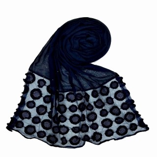 Designer Flower Diamond Studded Stole- Dark Blue