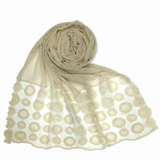 Designer Flower Diamond Studded Stole- Cream color