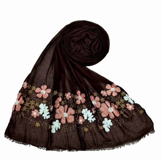 Designer flower printed cotton stole- Brown