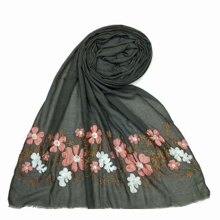 Designer flower printed cotton stole- Grey