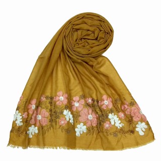 Designer flower printed cotton stole- Yellow