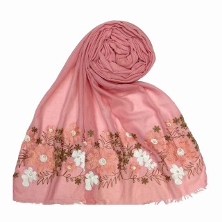 Designer flower printed cotton stole- Pink