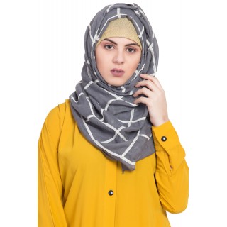 Designer cotton Grid hijab- Grey