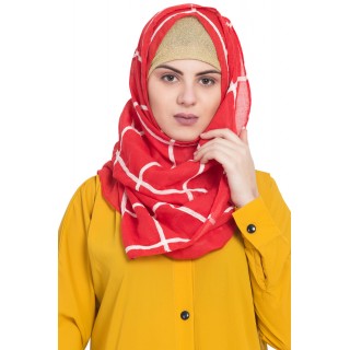 Designer cotton Grid hijab- Red