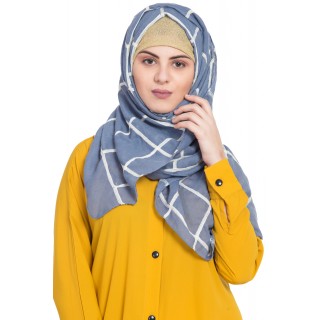 Designer cotton Grid hijab- Blue