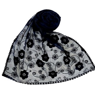 Digital Flower Printed Hijab For Women - Dark Blue