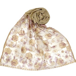 Digital Flower Printed Hijab For Women - Light Brown