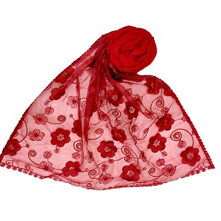 Digital Flower Printed Hijab For Women - Red