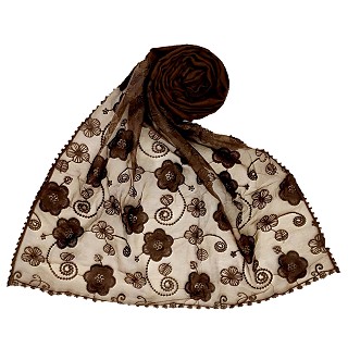 Digital Flower Printed Hijab For Women - Brown