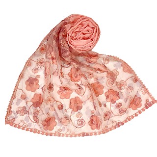 Digital Flower Printed Hijab For Women - Orange