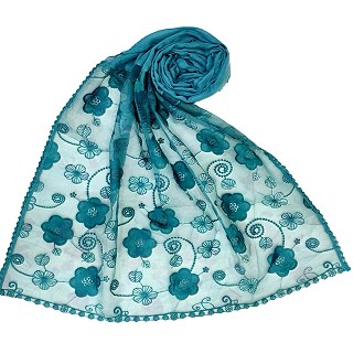 Digital Flower Printed Hijab For Women - Green