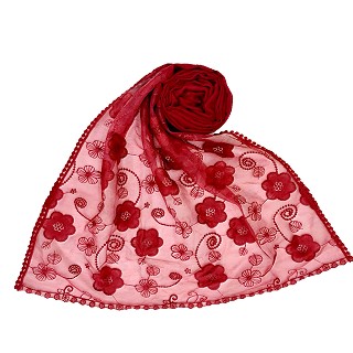 Digital Flower Printed Hijab For Women - Maroon