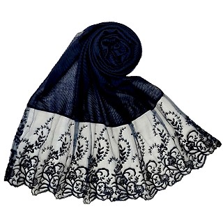 Premium Designer Flower Printed Stole - Dark Blue