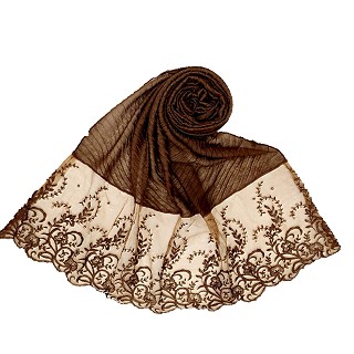 Premium Designer Flower Printed Stole - Chocolate Brown