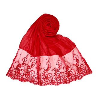 Premium Designer Flower Printed Stole - Red