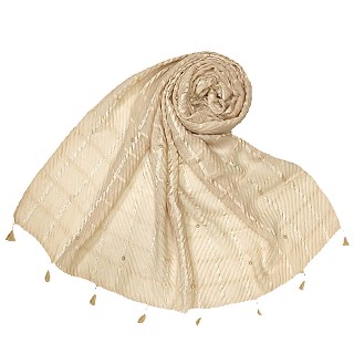 Cotton Box Checkered Fringe's Stole - Light Brown 