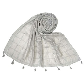 Cotton Box Checkered Fringe's Stole - Grey