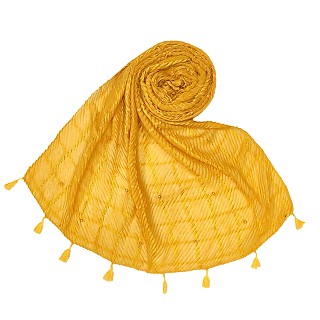 Cotton Box Checkered Fringe's Stole - Yellow