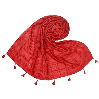 Cotton Box Checkered Fringe's Stole - Red