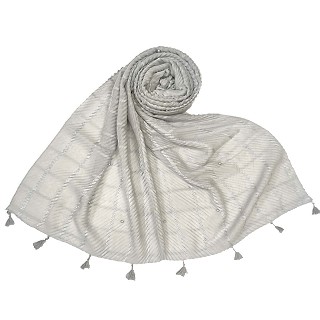 Cotton Box Checkered Fringe's Stole - Silver