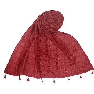 Cotton Box Checkered Fringe's Stole - Maroon