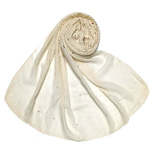 Premium Cotton Crush Designer Diamond Studded  Stole - White