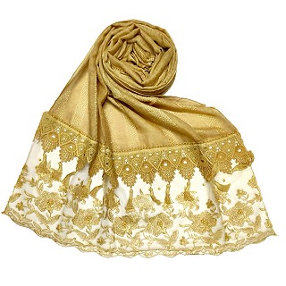 Premium Cotton - Double Bordered Fringe's Hijab - Yellow 