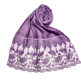 Premium Cotton - Double Bordered Fringe's Hijab - Purple