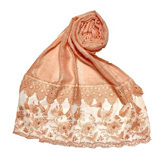 Premium Cotton - Double Bordered Fringe's Hijab - Orange