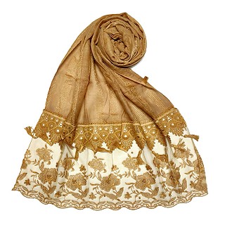 Premium cotton double bordered fringe's hijab - Light Brown