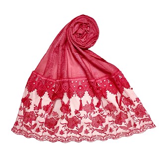 Premium Cotton double bordered fringe's hijab - Red