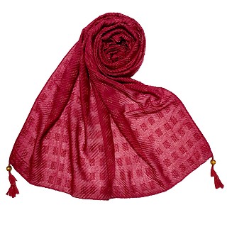 Designer cotton puff checkered stole - Maroon 