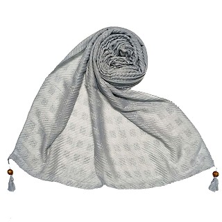 Designer cotton puff checkered stole - Blue