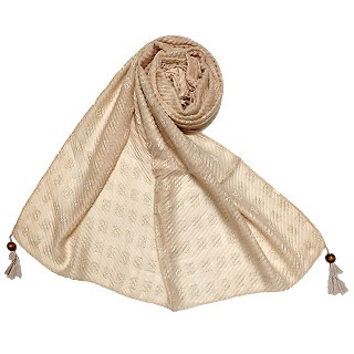 Designer cotton puff checkered stole - Light Brown