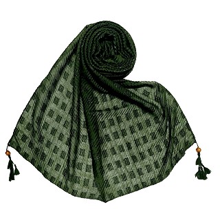 Designer cotton puff checkered stole - Green