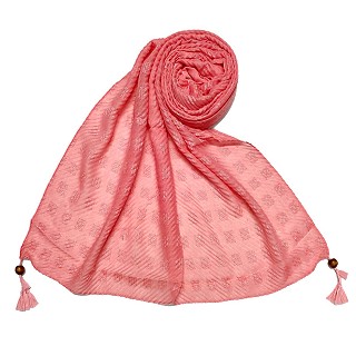 Designer cotton puff checkered stole - Pink