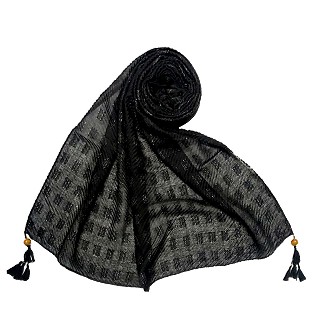 Designer cotton puff checkered stole - Black