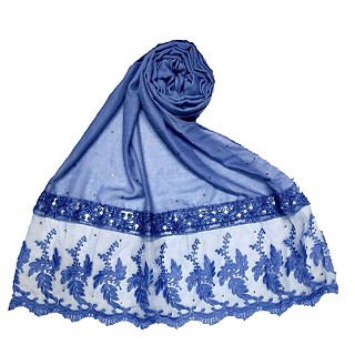 Premium Cotton - Designer Bordered Hijab -Blue