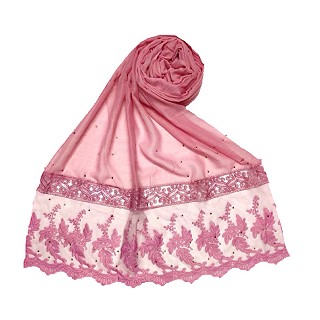 Premium Cotton - Designer Bordered Hijab -Pink