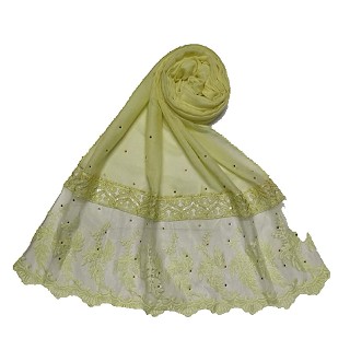 Premium cotton - designer bordered hijab - Yellow