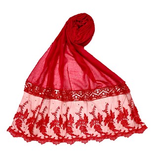 Premium cotton - designer bordered hijab - Red