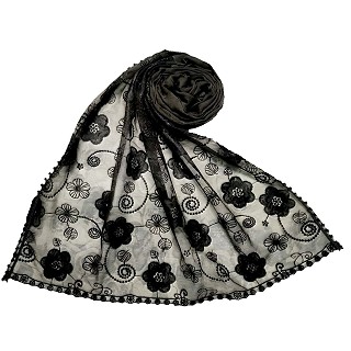 Designer Flower Hijab - Grey