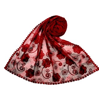 Designer Flower Hijab - Maroon