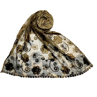 Women Designer Flower Hijab-Brown