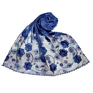 Women Designer Flower Hijab -Blue