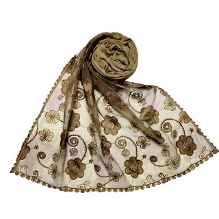 Women Designer Flower Hijab -Light Brown