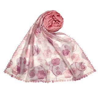 Women Designer Flower Hijab -Pink