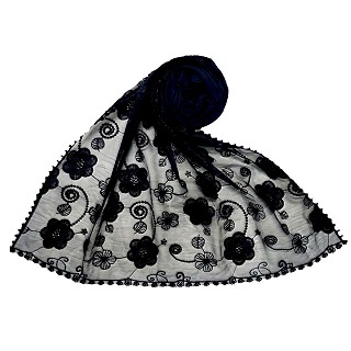 Women Designer Flower Hijab -Dark blue