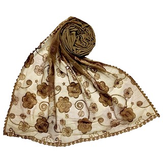 Women Designer Flower Hijab - Brown